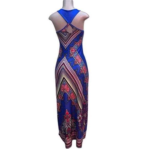 Boho Tribal Maxi Dress Women's S/M Multi Geometric V-neck Sleeveless Racerback - Picture 11 of 12